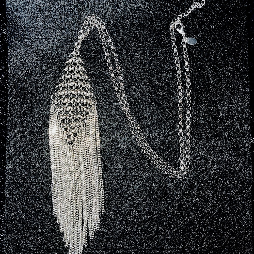 Silver chain link long necklace
